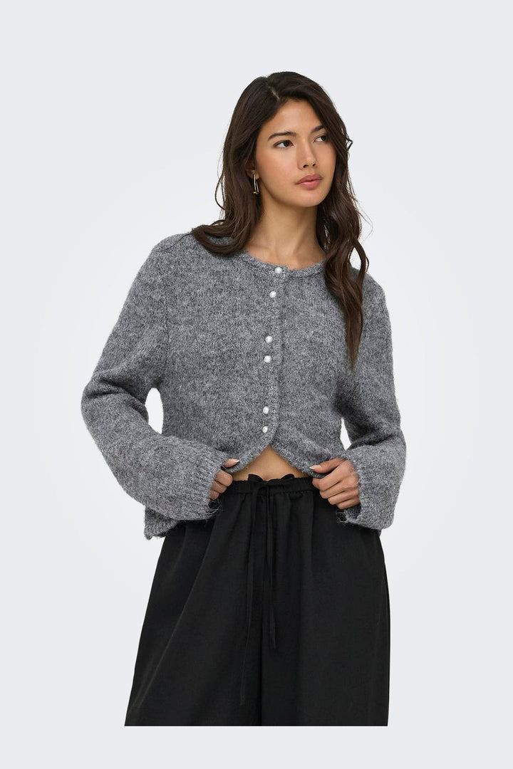 Only - Onlzaggie Ls Button Cardi Cc Knt - 5027936 Dark Grey Melange Pearl Button
