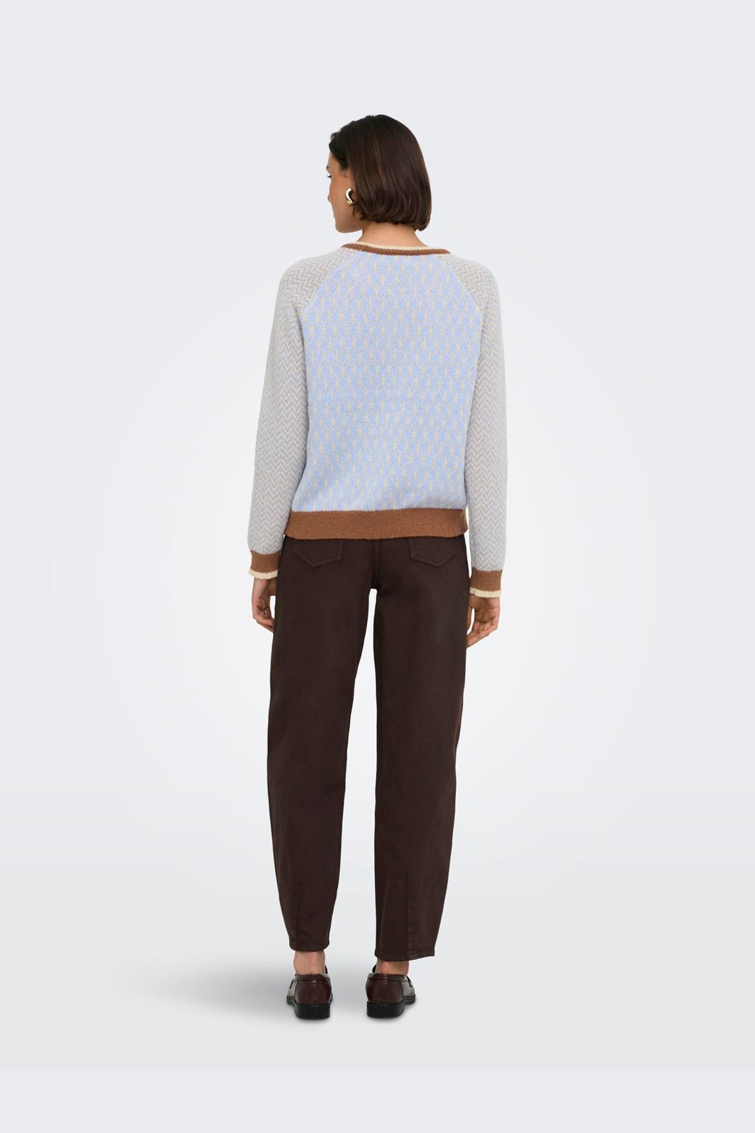 JDY - Jdybryn Life L/S Oneck Jacq Pullover Knt - 5054652 Crème Brûlée W. Toffee/Open Air Jacq.
