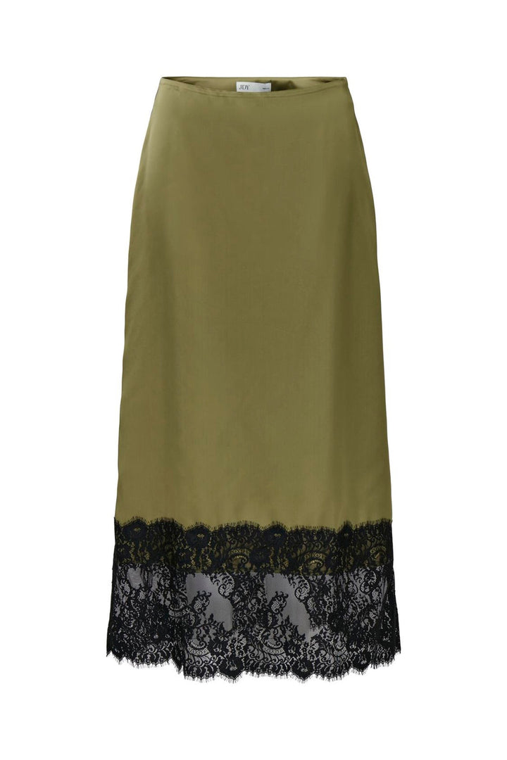 JDY - Jdybita Satin Lace Midi Skirt - 5109422 Gothic Olive Black Lace