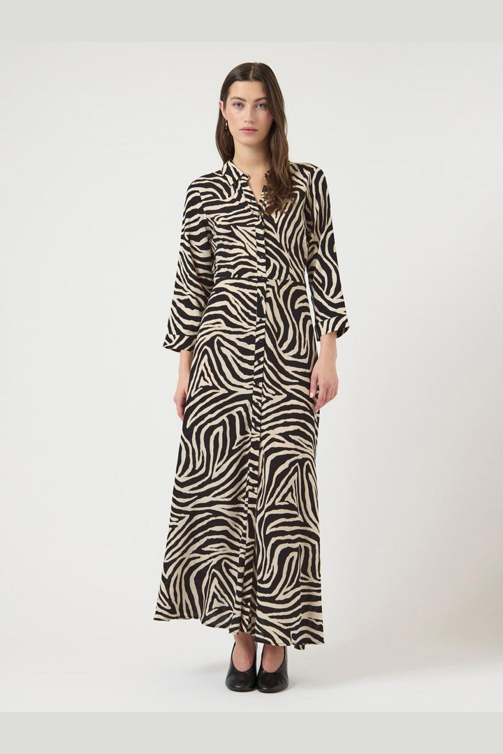 YAS - Yassavanna Long Shirt Dress - 4844009 Birch Zebra Print