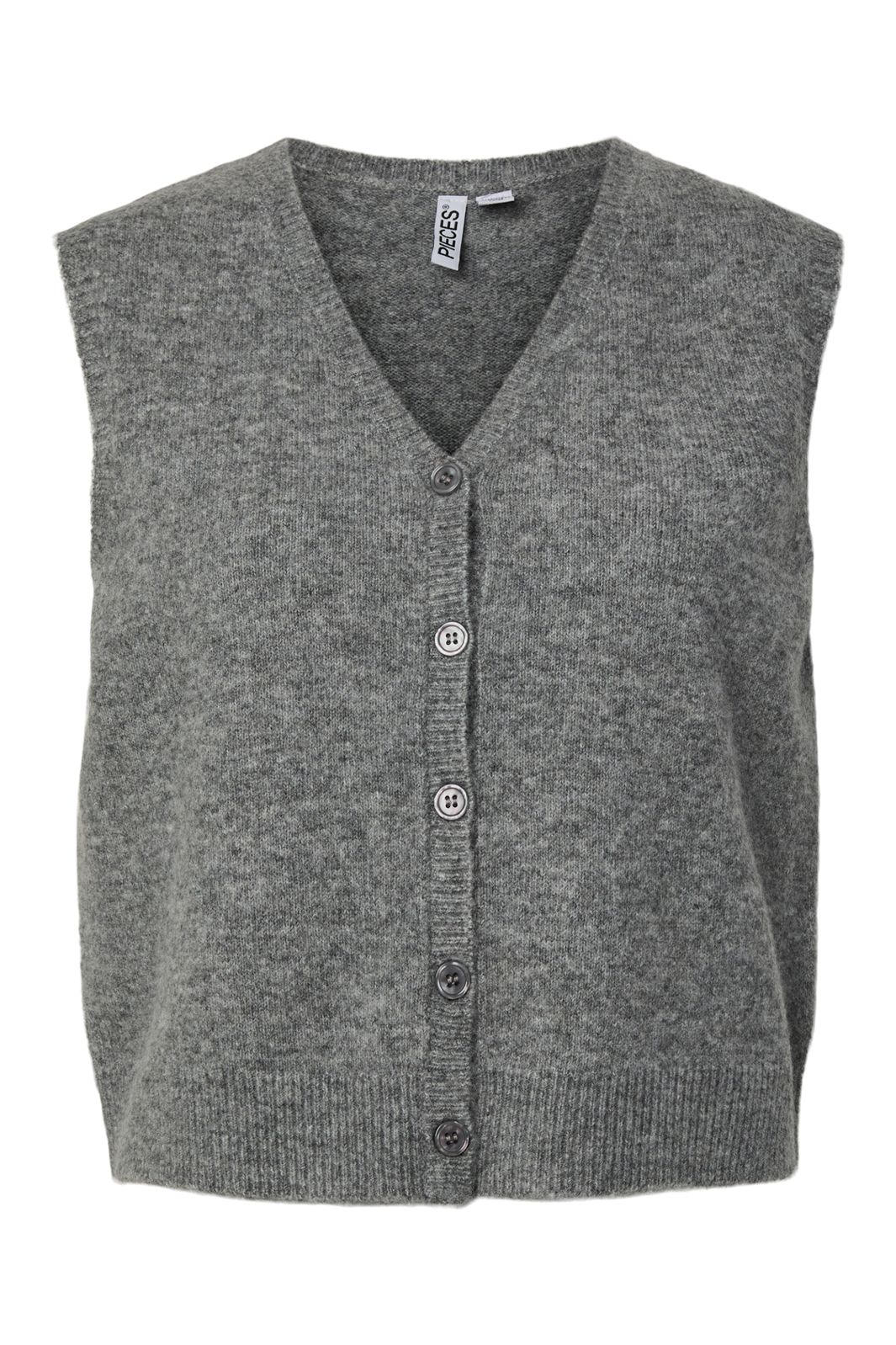 Pieces - Pcsally Sl V-Neck Knit Vest - 5105007 Medium Grey Melange