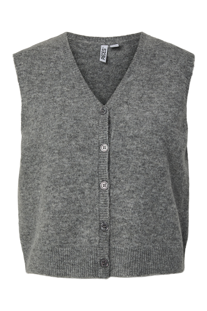 Pieces - Pcsally Sl V-Neck Knit Vest - 5105007 Medium Grey Melange