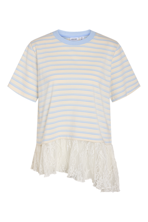 Noisy May - Nmember Ss Stripe Lace Top - 5191155 Birch Cashmere Blue