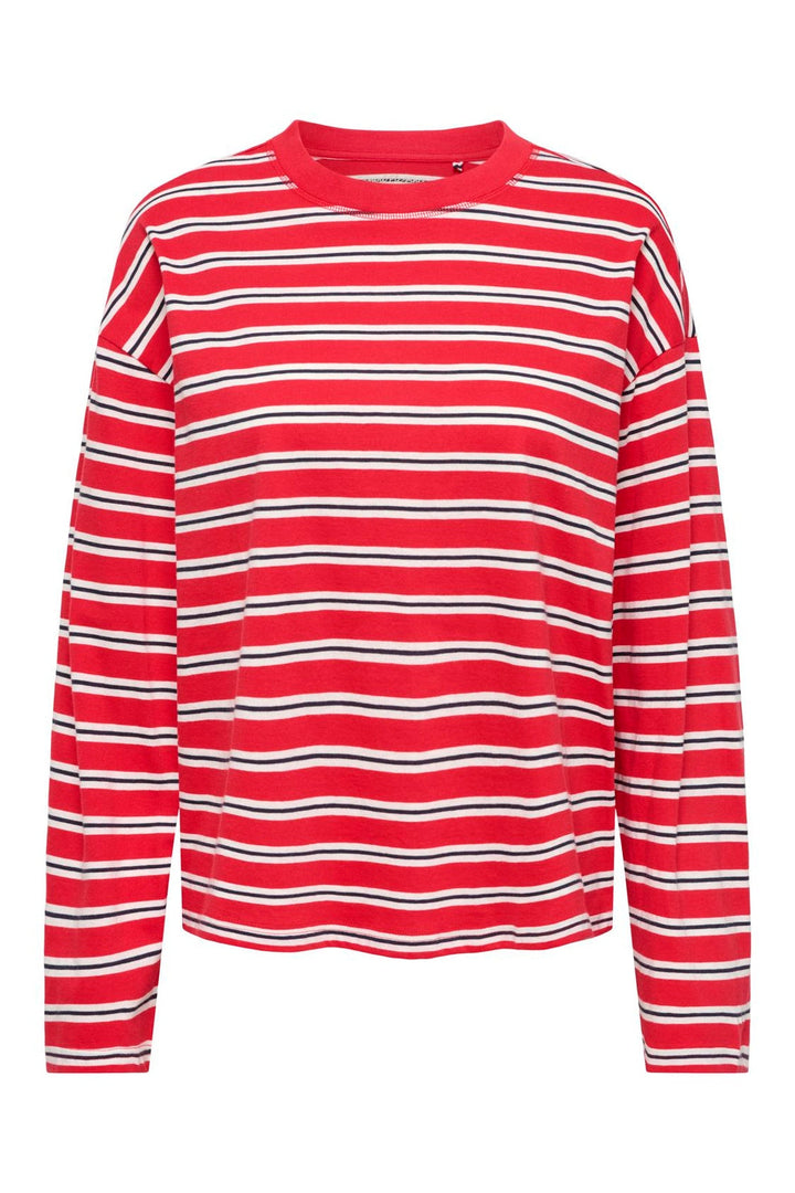 Only - Onlhappy L/S O-Neck Stripe Tee - 5201889 Lollipop Cloud Dancer + Night Sky Ina