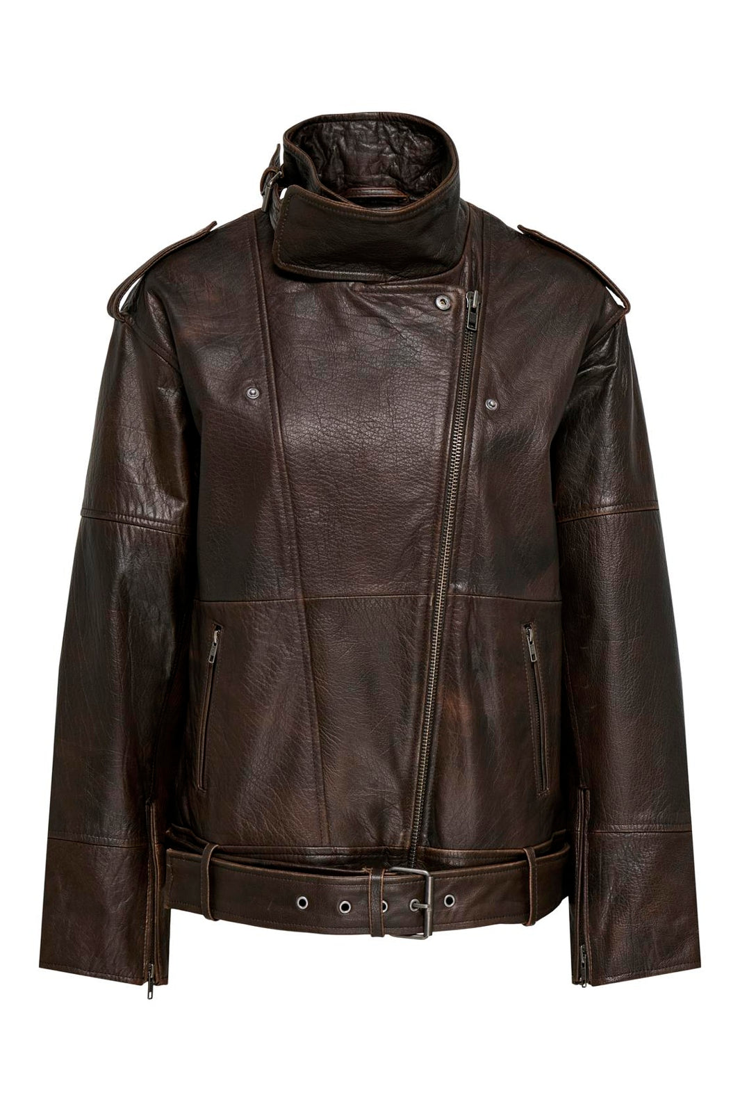 Only - Onlpetra Real Leather Biker - 5275663 Carafe Washed