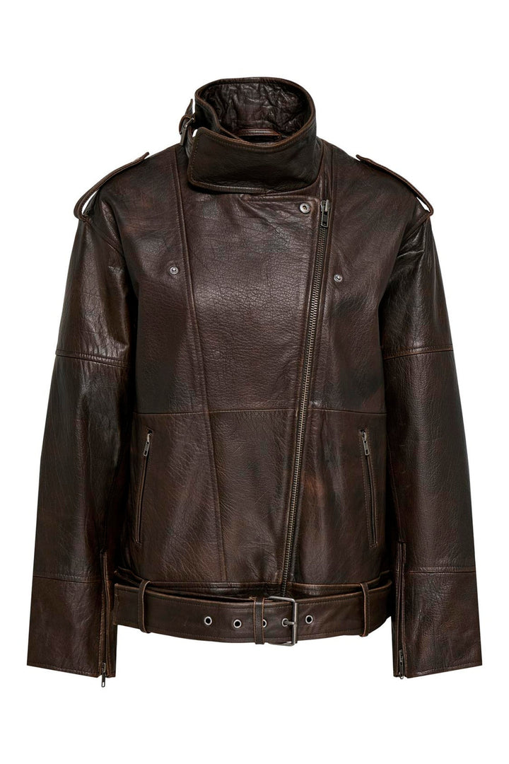 Only - Onlpetra Real Leather Biker - 5275663 Carafe Washed
