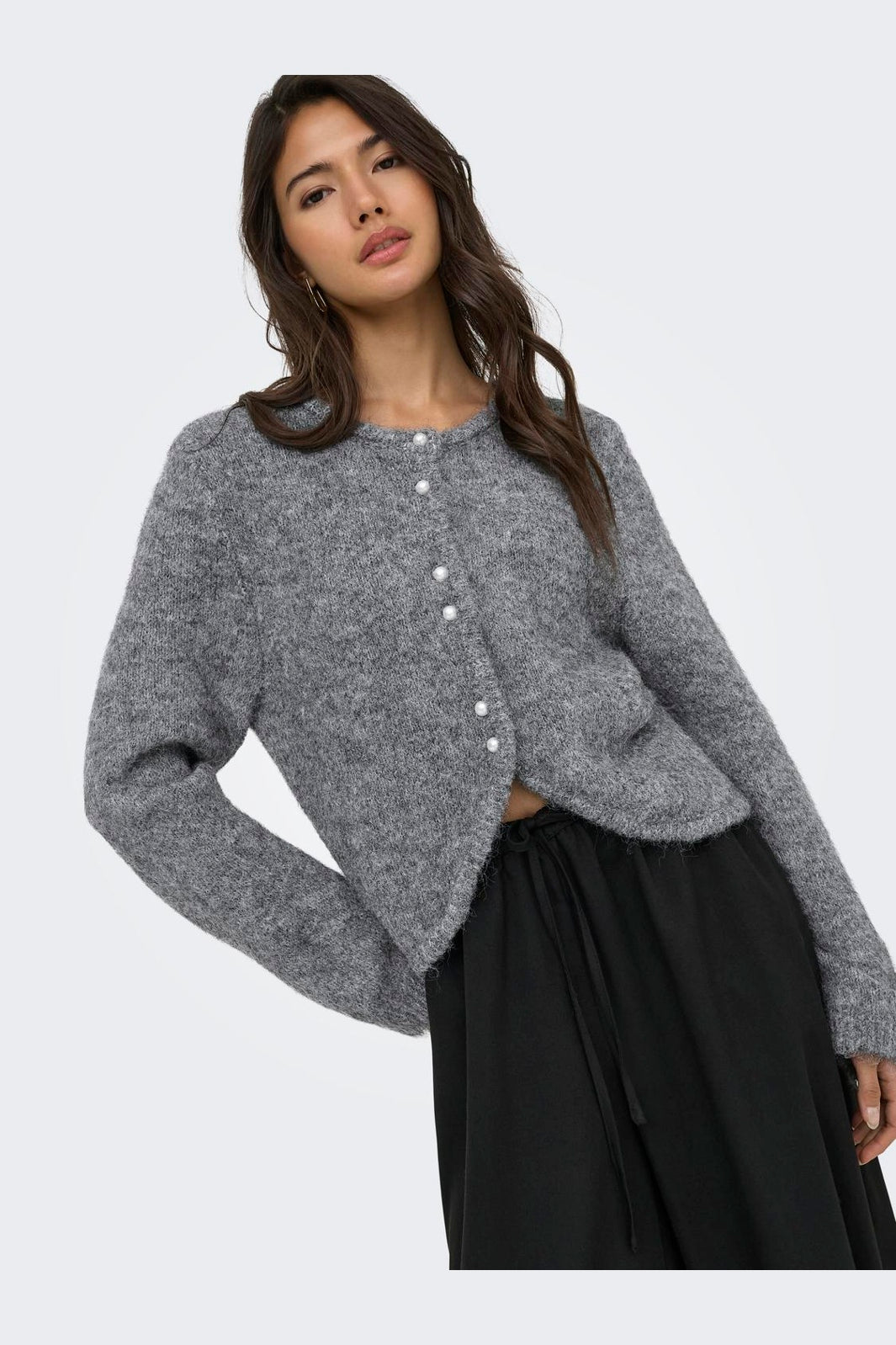 Only - Onlzaggie Ls Button Cardi Cc Knt - 5027936 Dark Grey Melange Pearl Button