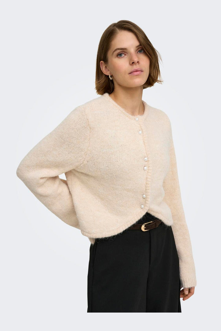 Only - Onlzaggie Ls Button Cardi Cc Knt - 5101282 Birch Mel/Pearl Button