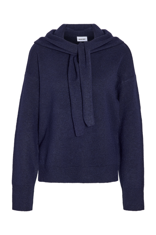 Noisy May - Nmsabrina L/S O-Neck Scarf Knit Top - 5263381 Navy Blazer