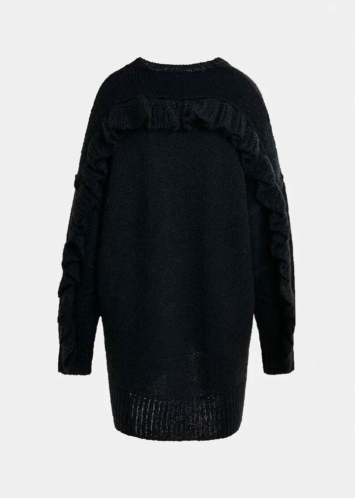 Essentiel Antwerp - Ifly Pullover With Rufflesifly - Black Strikbluser 