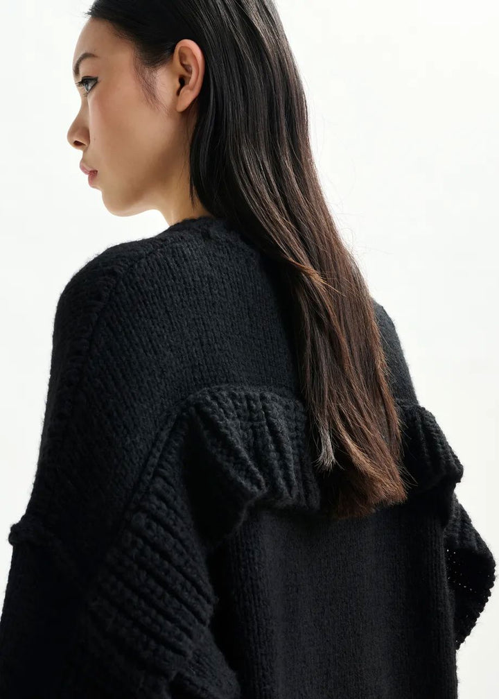 Essentiel Antwerp - Ifly Pullover With Rufflesifly - Black Strikbluser 