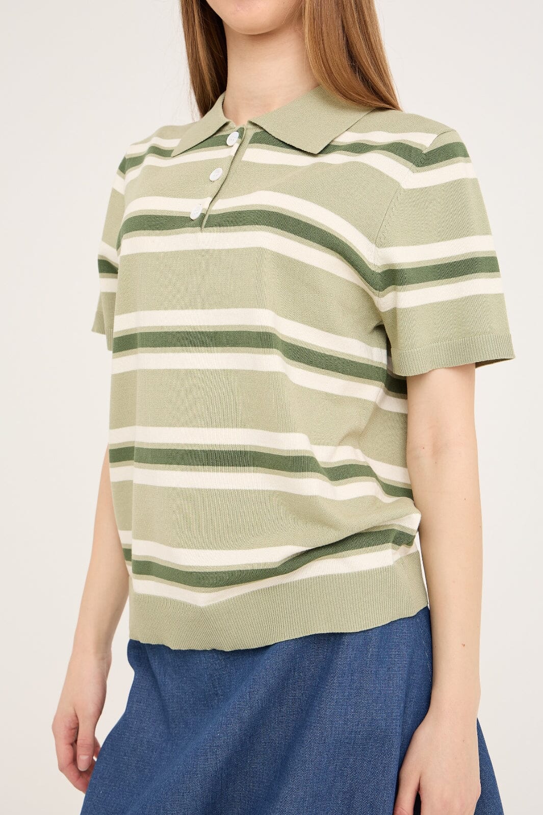 A-VIEW - Polo Stripe Knit Blouse AV5060 - 859 - Dusty Green