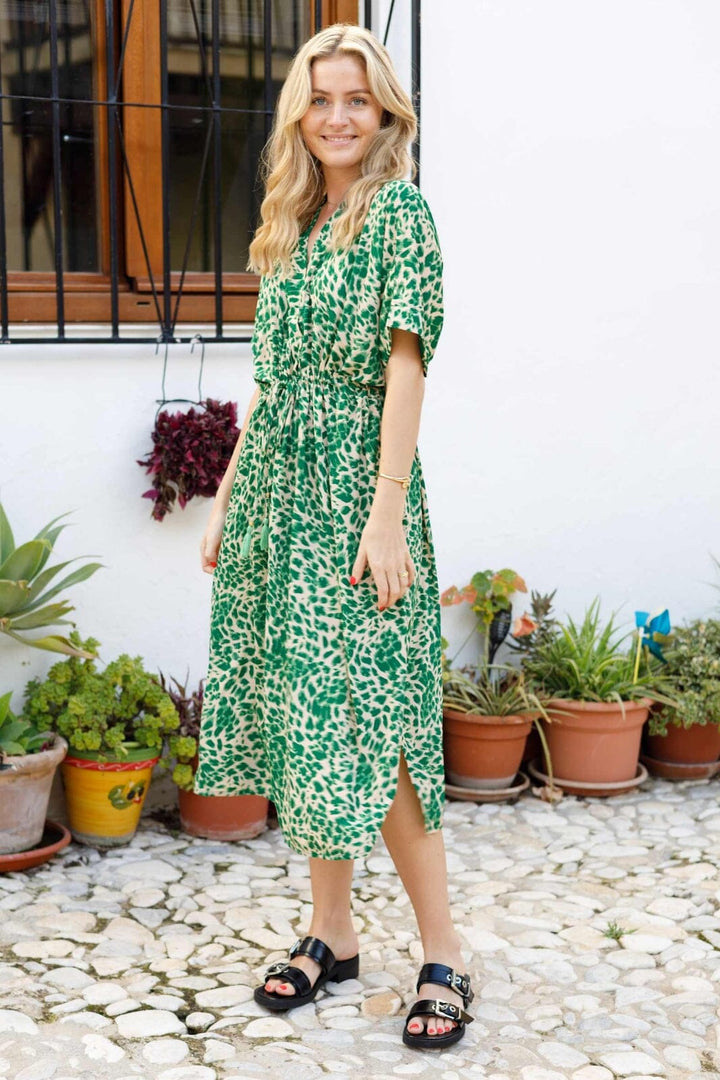 Black Colour - Bcluna Kaftan Tie Dress 39214 - Green Leo