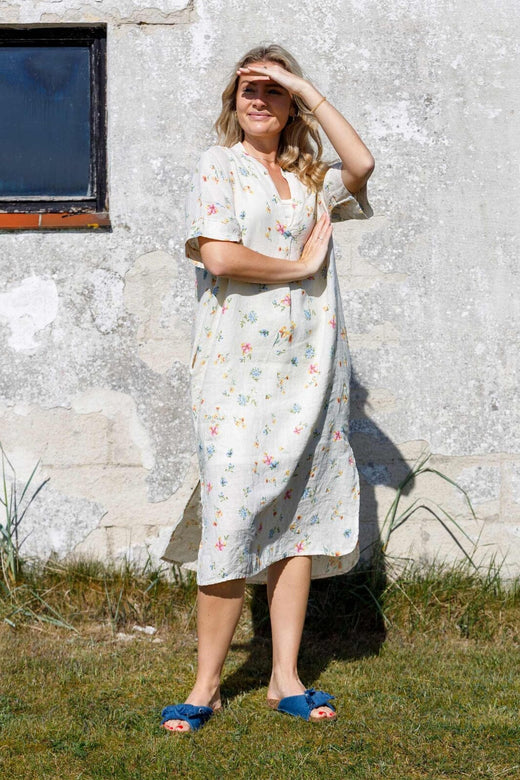 Black Colour - Bcmelina Long Linen Dress 40412 - Flower