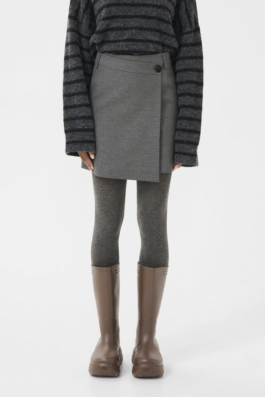 Gestuz - Gzpaula Melange Wrap Skirt 10910495 - 100494 - Dark Grey Melange