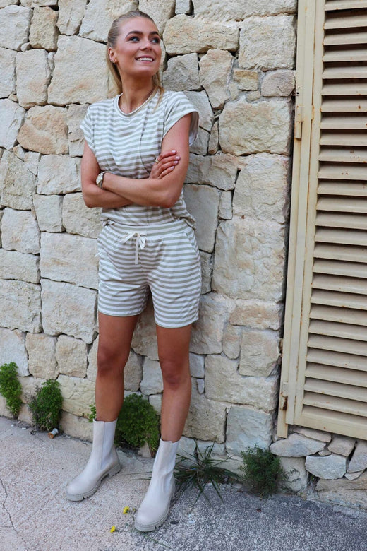 Liberte - Alma-Shorts 9517 - Sand Ivory Stripe