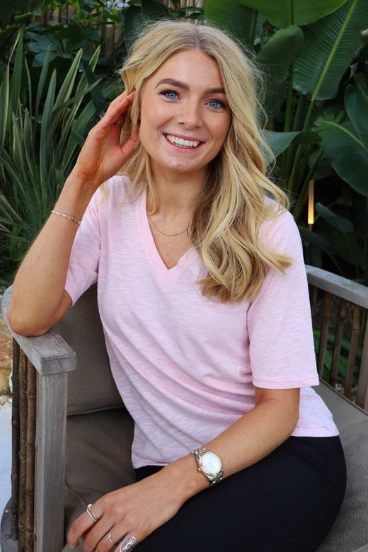 Liberte - Ulla-Ss-Vneck-Tshirt 21675 - Light Rose