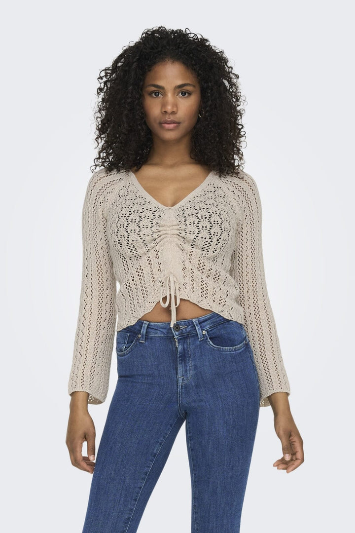 Forudbestilling - Only - Onlnola Life Ls Ruching Pullover Knt - 4030617 Pumice Stone Melange