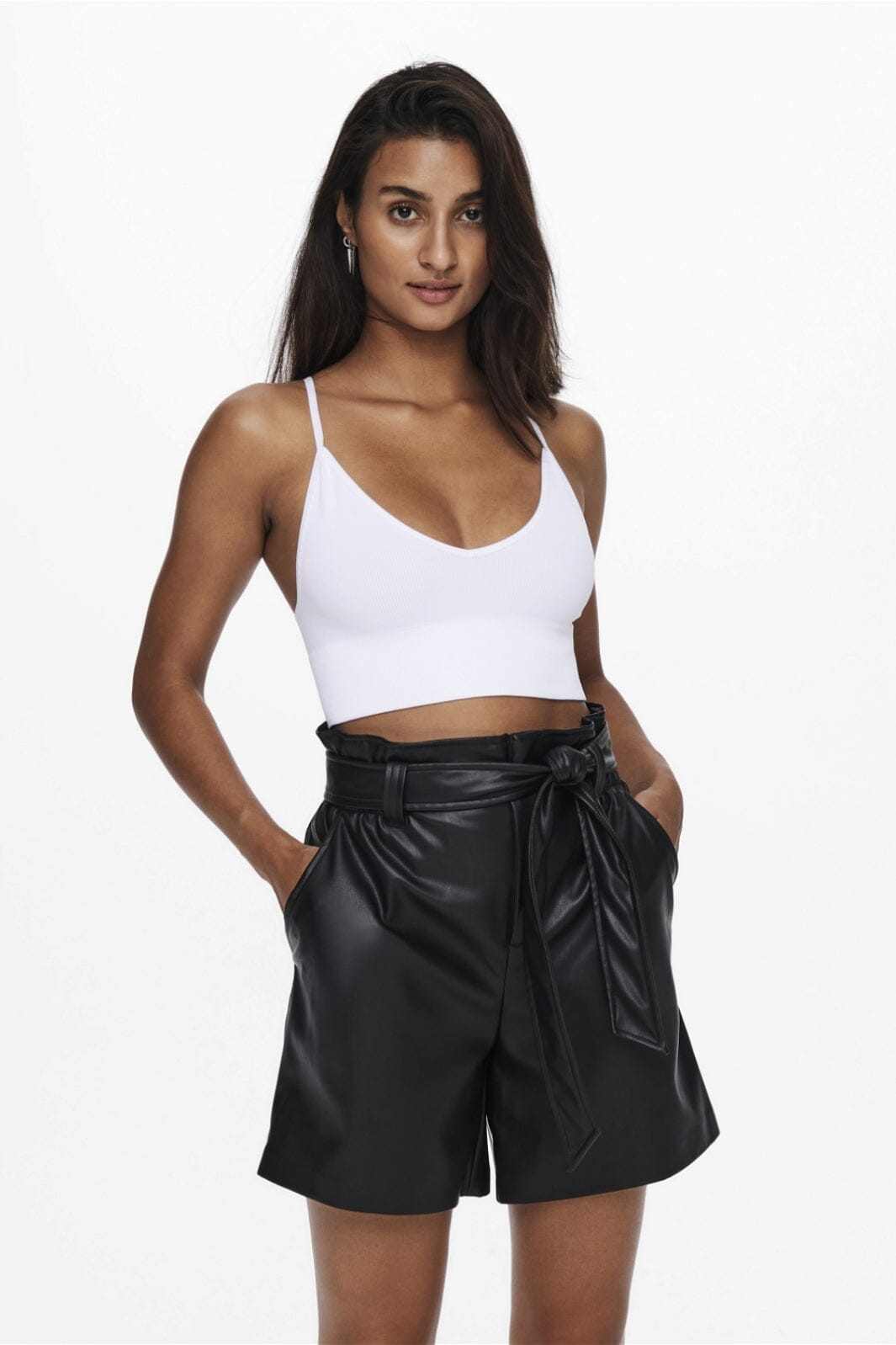 Only - Onlvicky Rib Seamless Vneck Top Acc - 3799604 Bright White