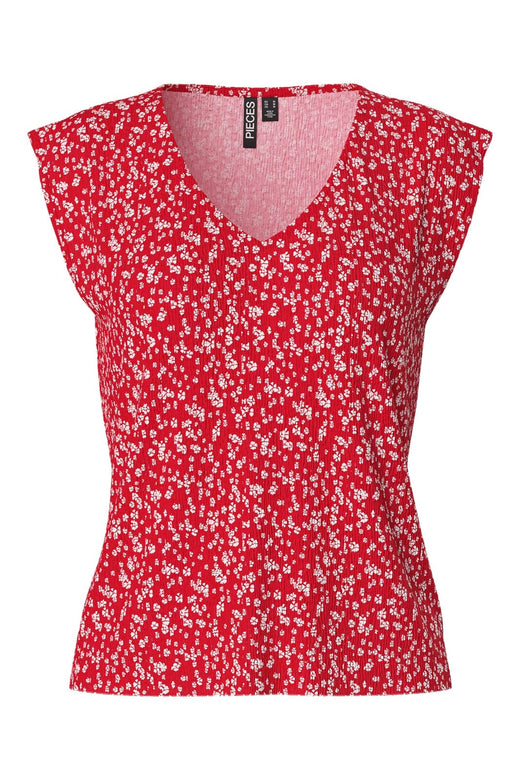 Forudbestilling - Pieces - Pcflora Ss V-Neck Top - 4699179 Lollipop Small Flower