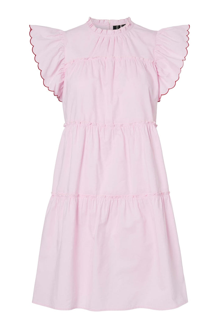 Pieces - Pcjilla Ss O-Neck Short Dress - 4864282 Pink Tulle Goji Berry Stitching