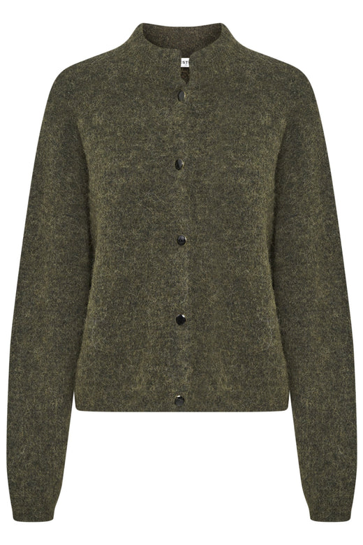 Gestuz - AlphaGZ Short Cardigan NOOS - Dark Olive Melange Cardigans 