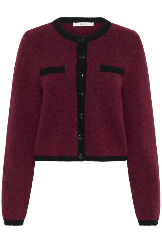 Gestuz - Gzalpha Ls Contrast Cardigan 10910459 - 108773 - Blood Red Melange/Black Cardigans 
