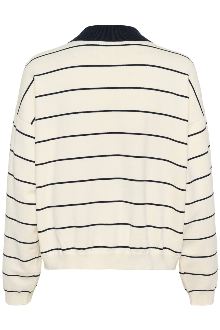 Gestuz - Gztaige Polo Pullover 10910829 - 108826 - Egret/Skycaptain Striped Strikbluser 