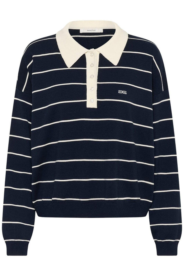 Gestuz - Gztaige Polo Pullover 10910829 - 109335 - Skycaptain Striped Strikbluser 