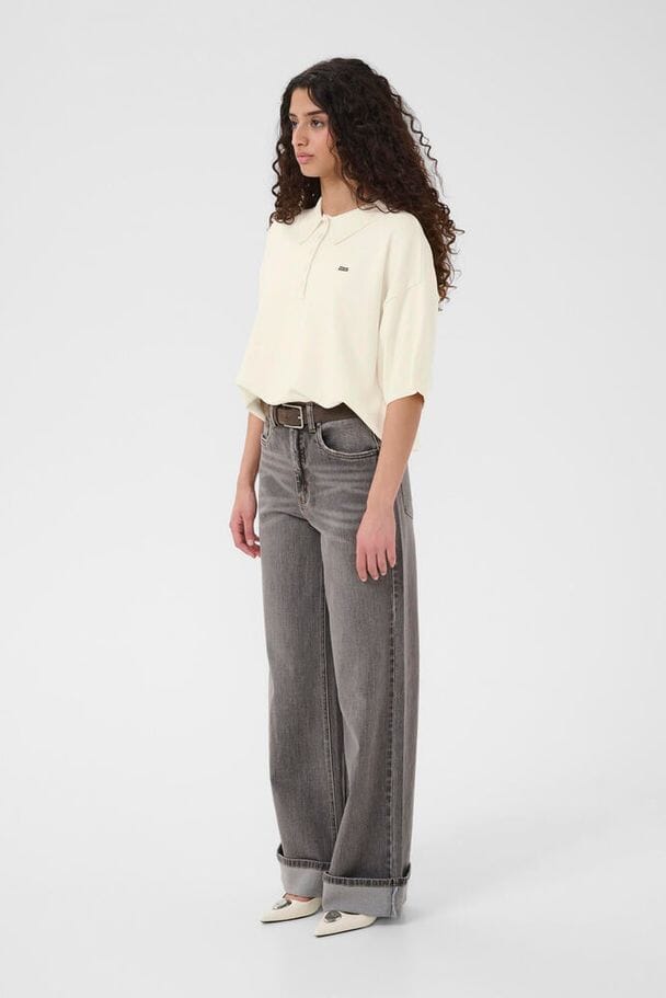 Gestuz - Gztalla Ss Polo Pullover 10910940 - 110103 - Egret Strikbluser 