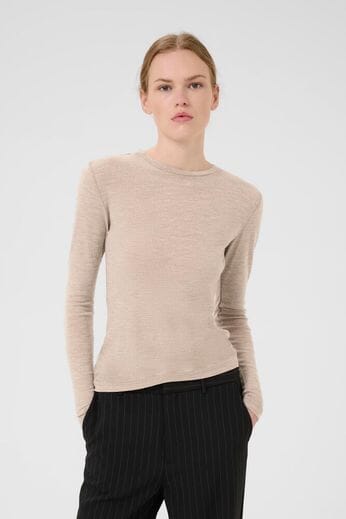 Gestuz - NiniaGZ ls wool roundneck - Sand melange Bluser 