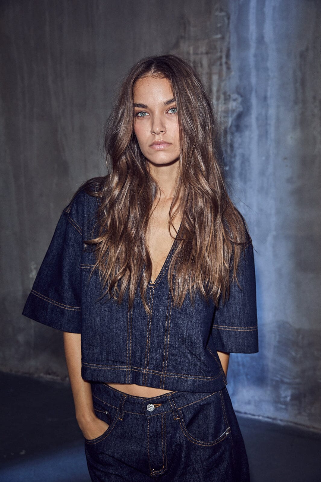 Haute L'Amitié - Drew Denim Top Unwashed HL10556 - Unwashed Denim Skjorter 