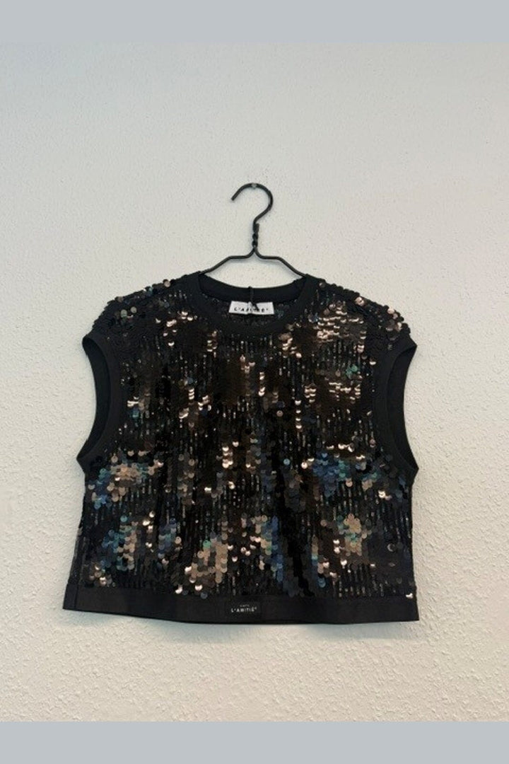 Haute L'Amitié - Mirror Sequin Crop Top HL10957 - Black