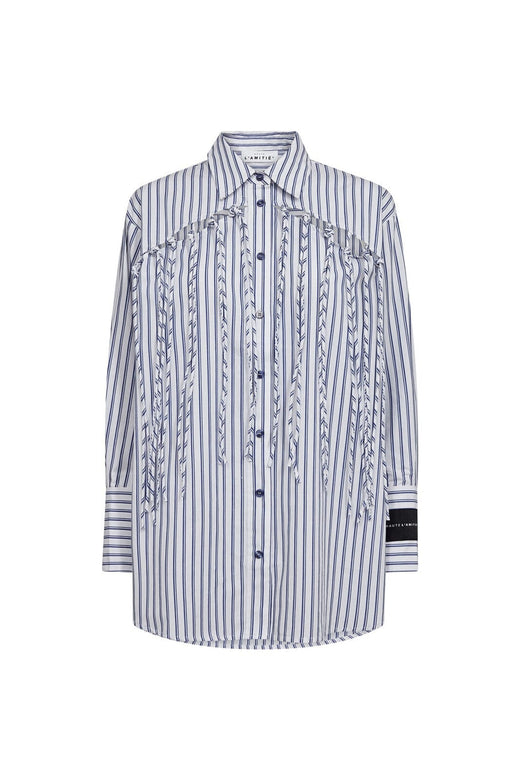 Haute L'Amitié - Striped Fringe Shirt HL10522 - Blue/White Stripe
