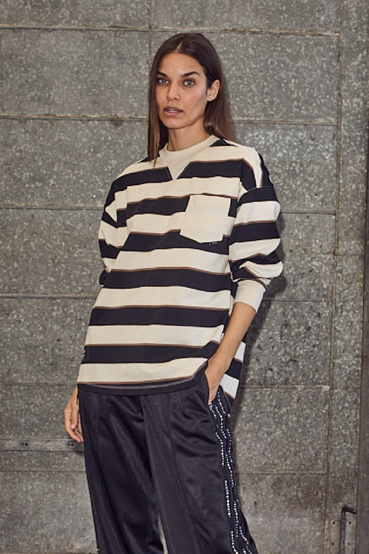 Haute L'Amitié - Veronica Stripe Tee Sweat HL10295 - Offwhite Black T-shirts 
