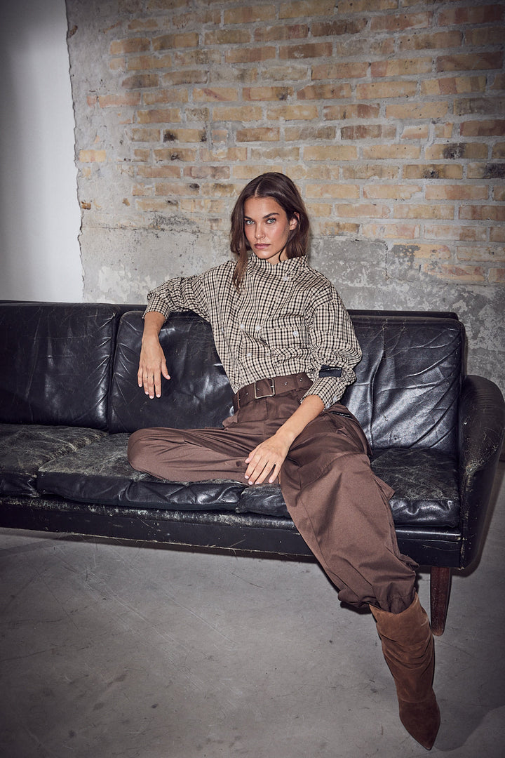 Haute L'Amitié - High Collar Check Shirt HL10839 - Beige