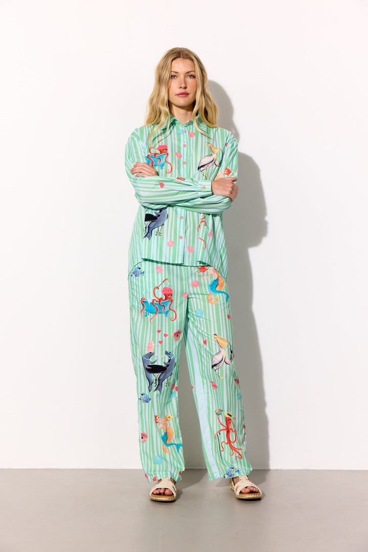 Hunkøn - Nessie Trousers 26050 - Green Ocean Art Print Bukser 