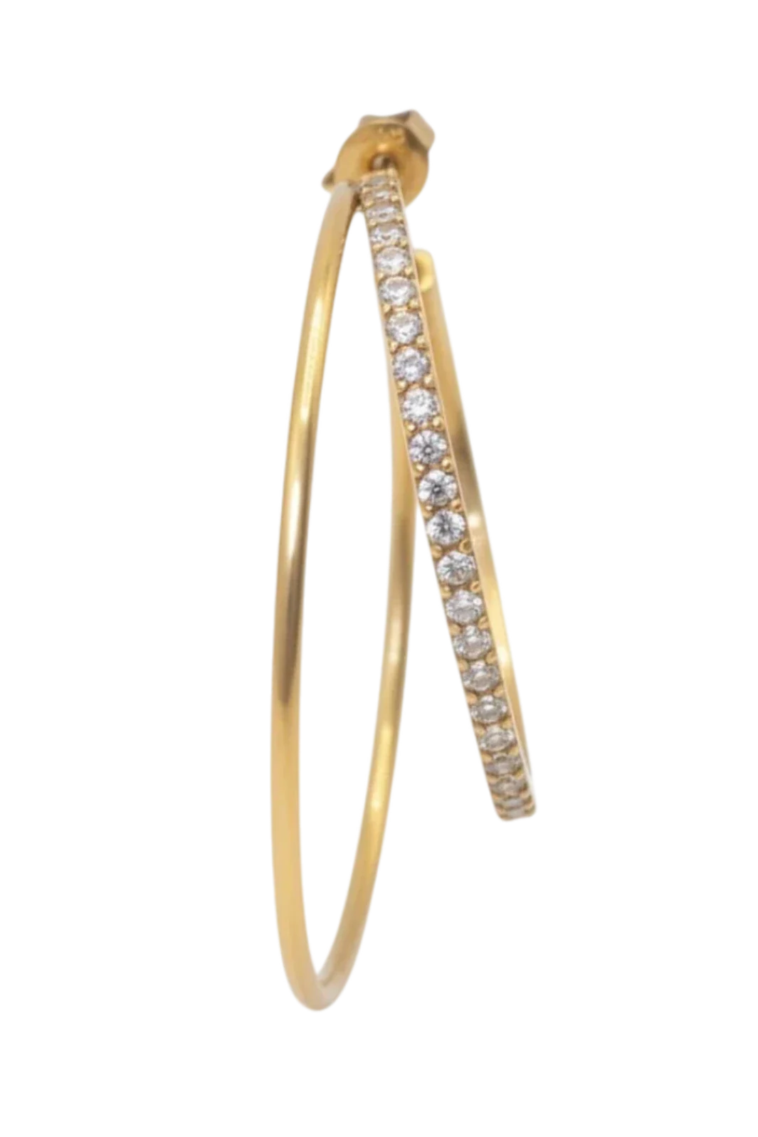 Jane Koenig - Double Olympia Hoop With Stone DOHS-SS26-SS-G_RIGHT - Golden Øreringe 