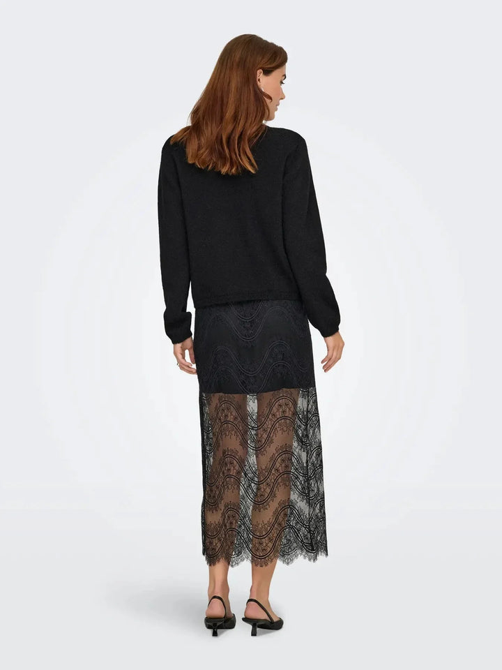 JDY - Jdyalva Life L/S Embellish Pullover Knt - 4907581 Black Silver Embellishment Strikbluser 