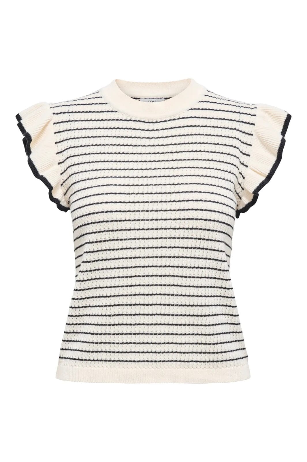 JDY - Jdycarice S/L Frill Pullover Knt - 4878909 Cloud Dancer W. Black Structure