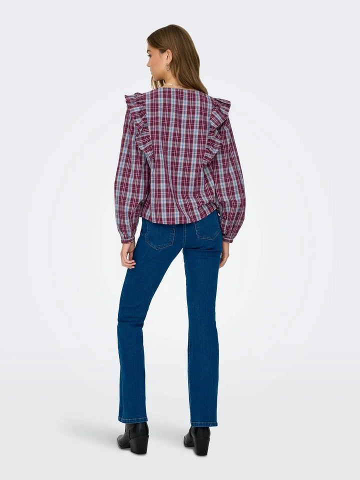 JDY - Jdydolly L/S Check Top - 4933633 Fig Black & Total Eclipse Bluser 