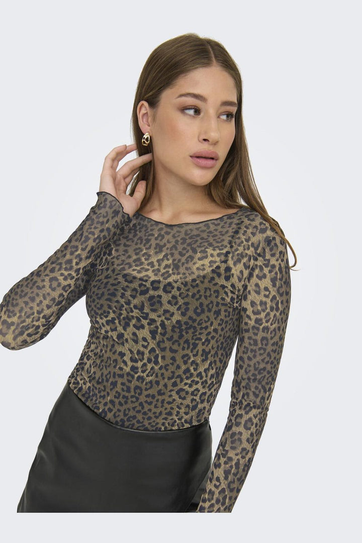 JDY - Jdyelsa New L/S O Neck Top - 4839449 Chocolate Brown Leo