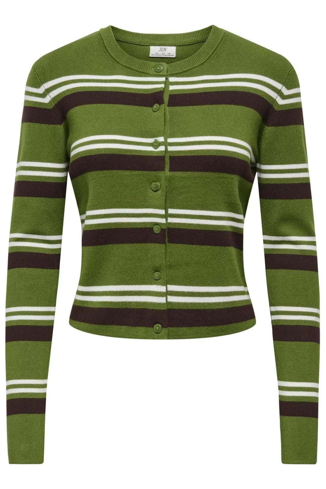 JDY - Jdyemmie L/S O-Neck Stripe Cardigan Knt - 5068549 Cedar Green W. Coffee Bean / Egret Cardigans 