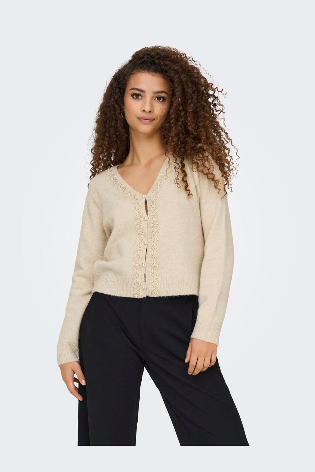 JDY - Jdyfrancie L/S V-Neck Cardigan Knt - 4651936 Birch W. Pearl Button