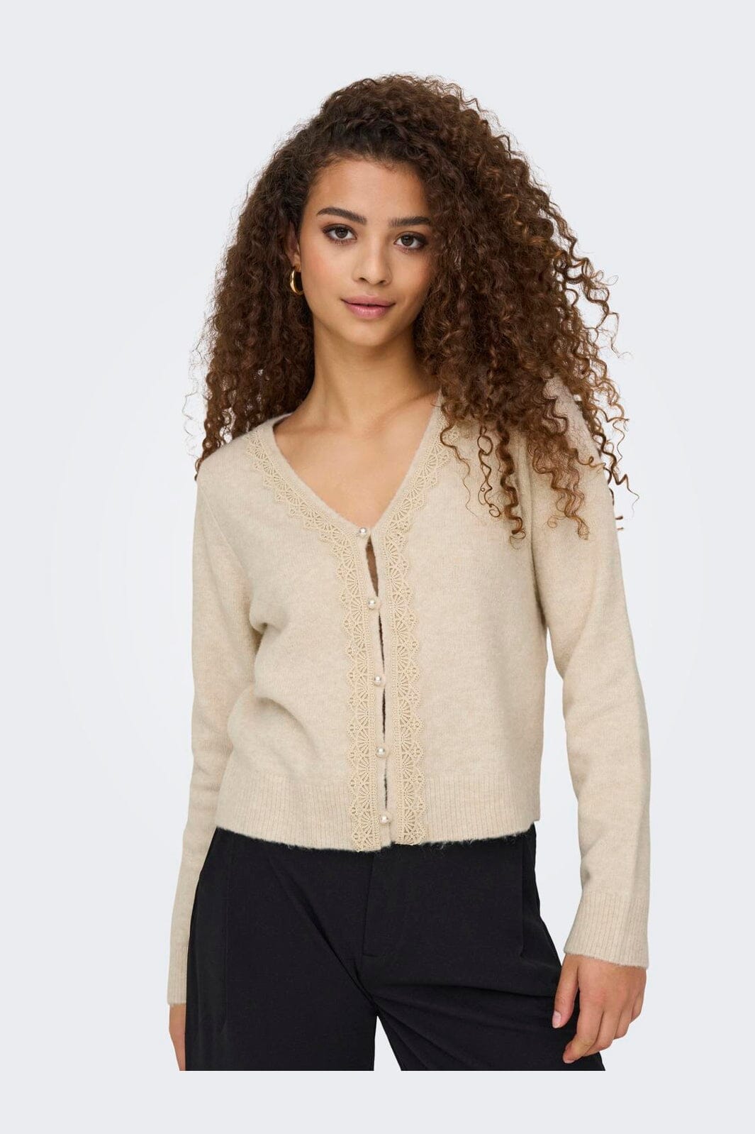 JDY - Jdyfrancie L/S V-Neck Cardigan Knt - 4651936 Birch W. Pearl Button