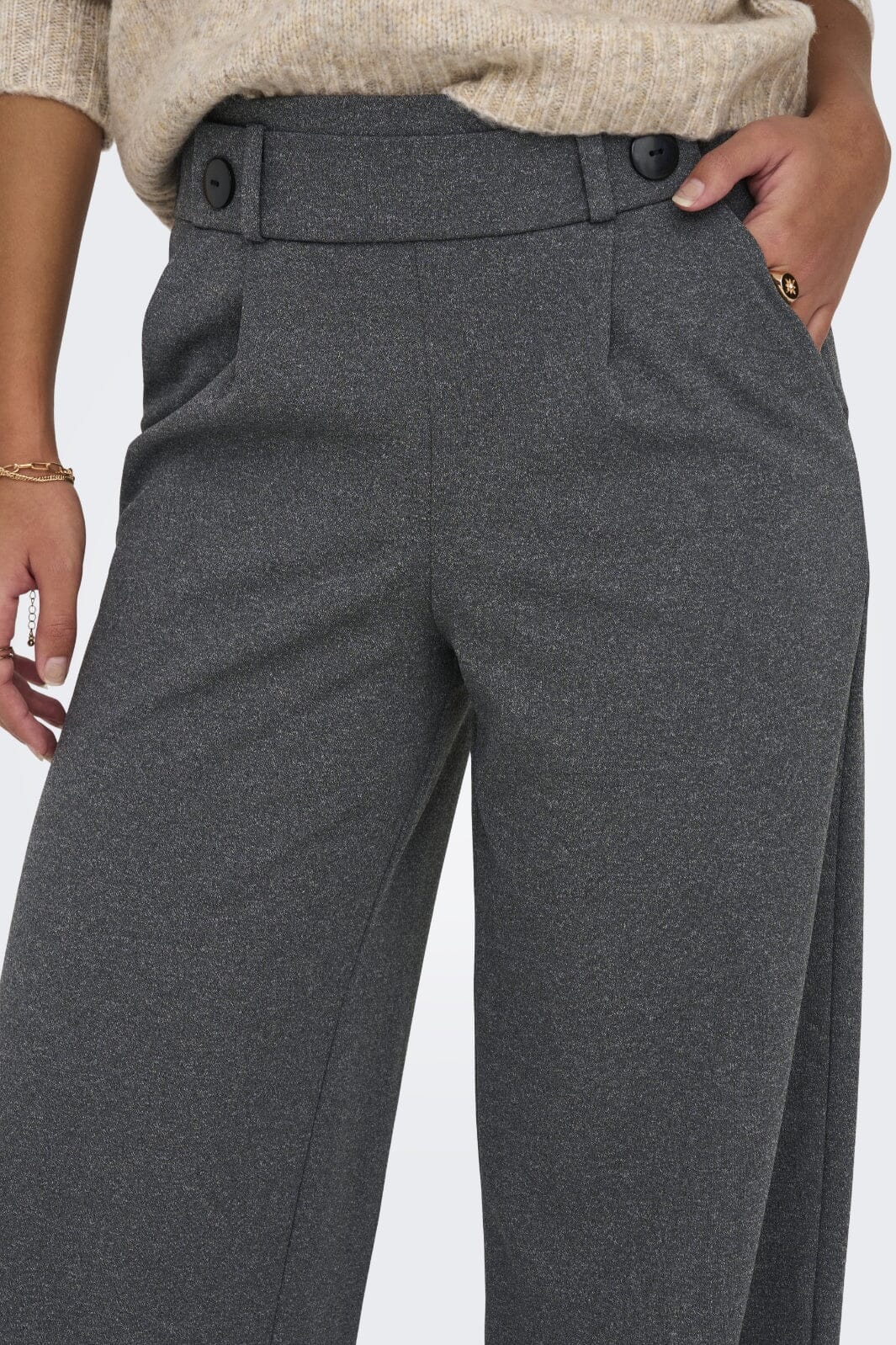 JDY - Jdygeggo New Long Pant - 4462244 Medium Grey Melange Black Buttons