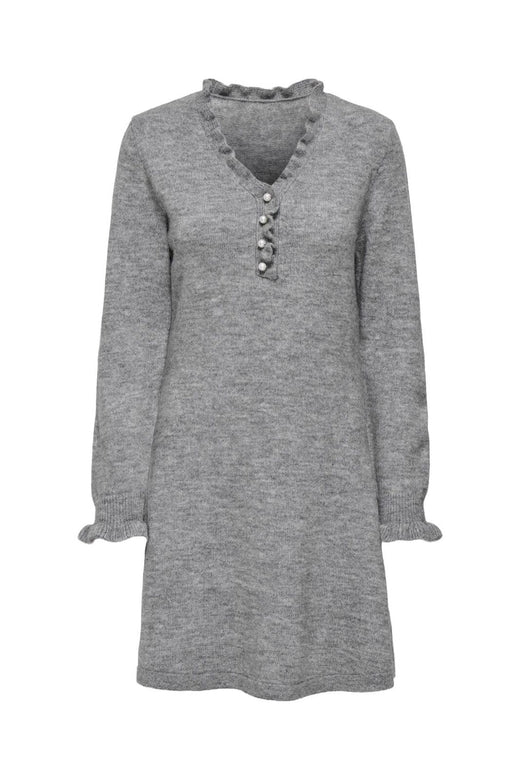 JDY - Jdyletty L/S V-Neck Frill Dress Knt - 4951328 Light Grey Melange