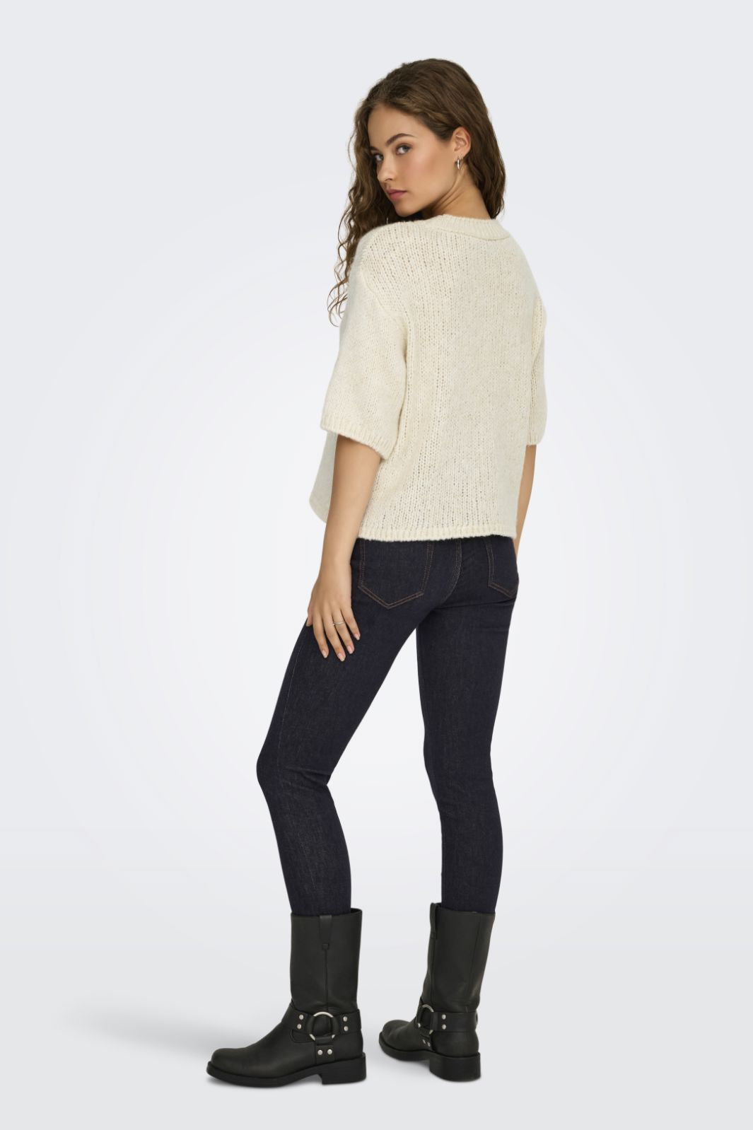 JDY - Jdylinea S/S Pullover O-Neck Knt - 4988040 Birch Strikbluser 