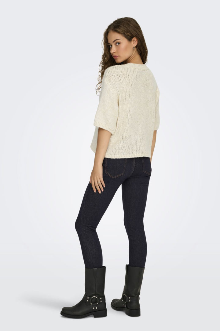 JDY - Jdylinea S/S Pullover O-Neck Knt - 4988040 Birch Strikbluser 
