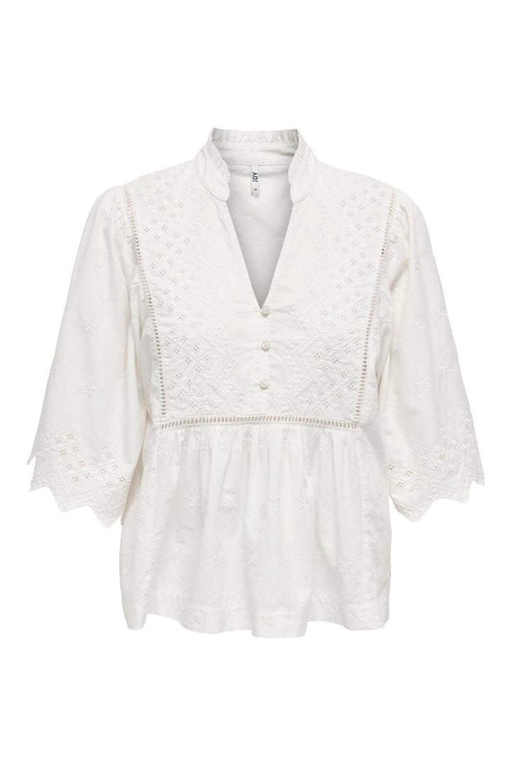 JDY - Jdymaya 2/4 Embroidery Top - 4689445 Cloud Dancer